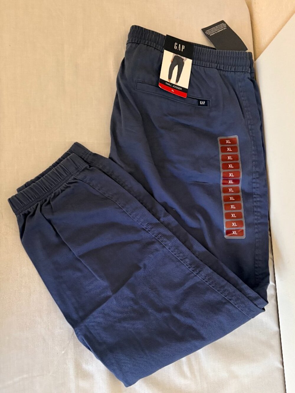 Gap Women's Twill Jogger Pants Dark Blue Elastic Waist Tie Stretch Size XL